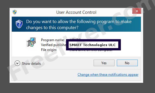 Screenshot where SMART Technologies ULC appears as the verified publisher in the UAC dialog
